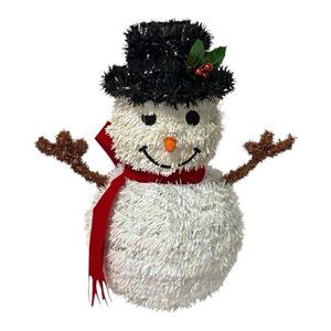 Tinsel Holiday Snowman with Top Hat and Scarf Tabletop Christmas Decor 11.5”